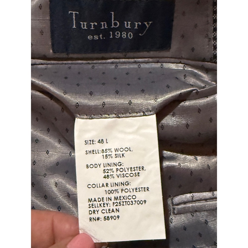 Turnbury Mens‎ 48L Wool Silk Blend Blazer Grey Micro Houndstooth Sport Coat 48 L - Picture 10 of 10